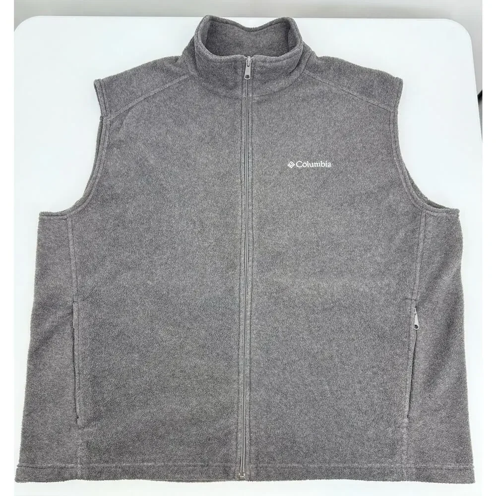 Columbia Full Zip Fleece Vest, Gray, Men's XXL